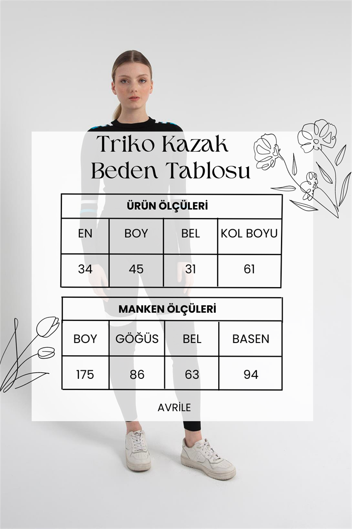 Nisan Kadın Şerit Detaylı Triko Kazak SİYAH-AQUA TT3814-Z