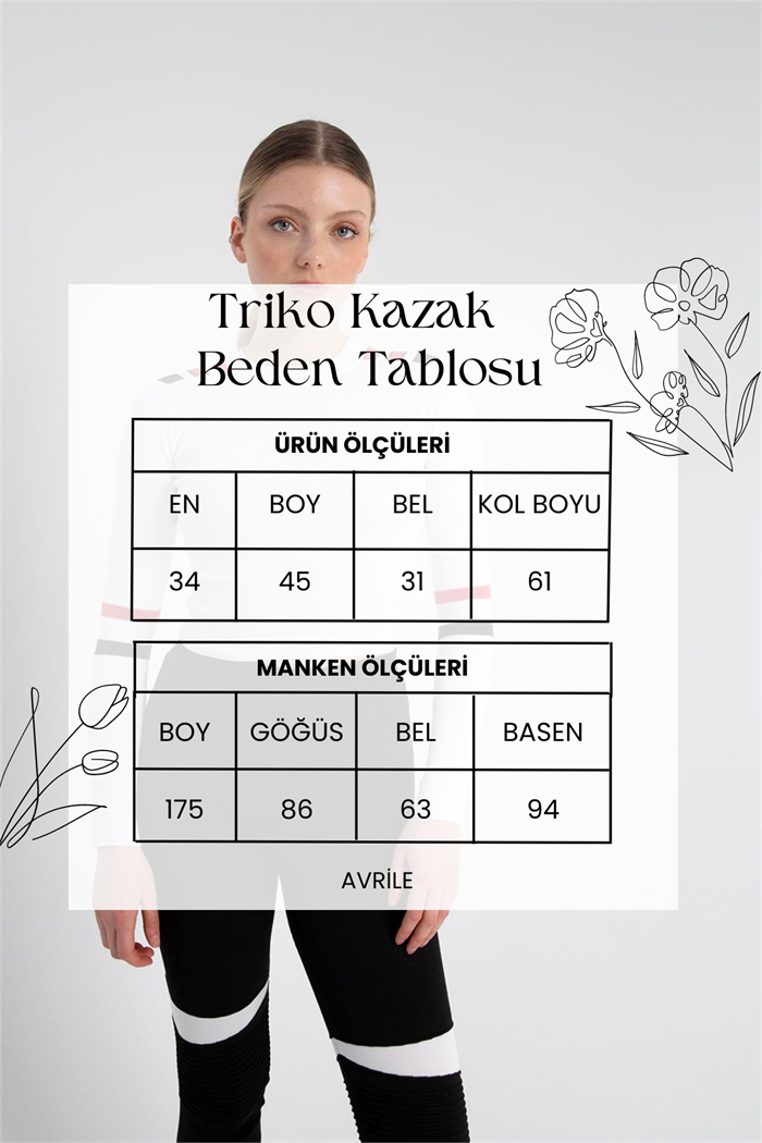 Nisan Kadın Şerit Detaylı Triko Kazak BEYAZ-KIRMIZI TT3814-Z