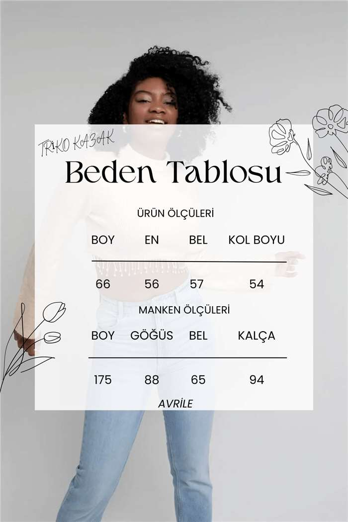 Nisan Kadın Taş Zincirli Crop Kazak BEJ TT3823-Z