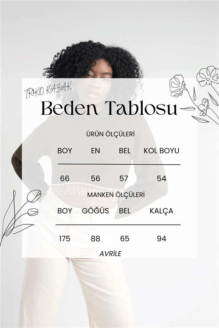 Nisan Kadın Taş Zincirli Crop Kazak HAKİ TT3823-Z