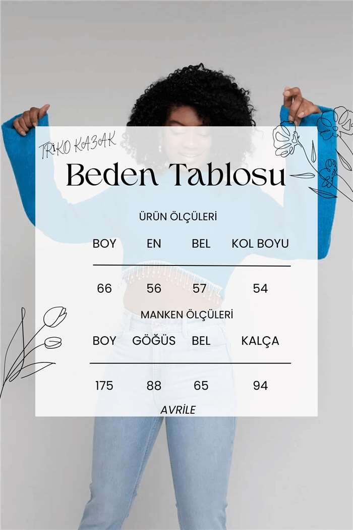 Nisan Kadın Taş Zincirli Crop Kazak TURKUAZ TT3823-Z