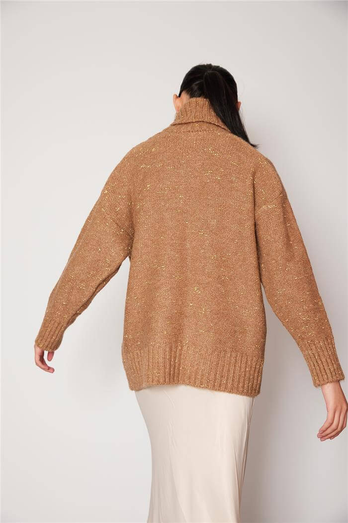 Nisan Kadın Ters Örgü Balıkçı Yaka Kazak CAMEL TT4132-Z