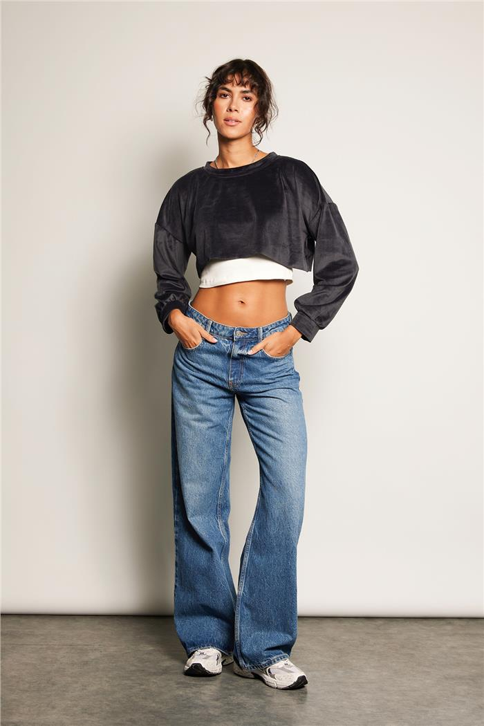 Nisan Kadın UZUN KOLLU KADİFE SWEATSHIRT ANTRASİT N25-1996