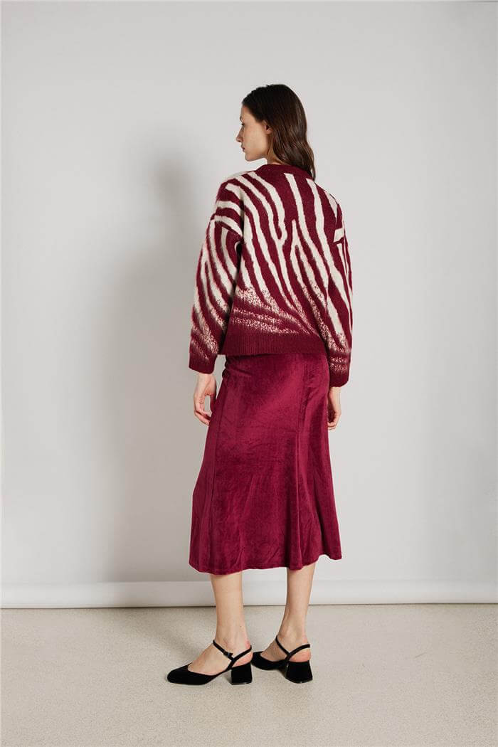 Nisan Kadın ZEBRA DESEN TRİKO KAZAK BORDO-TAŞ TT4448-Z