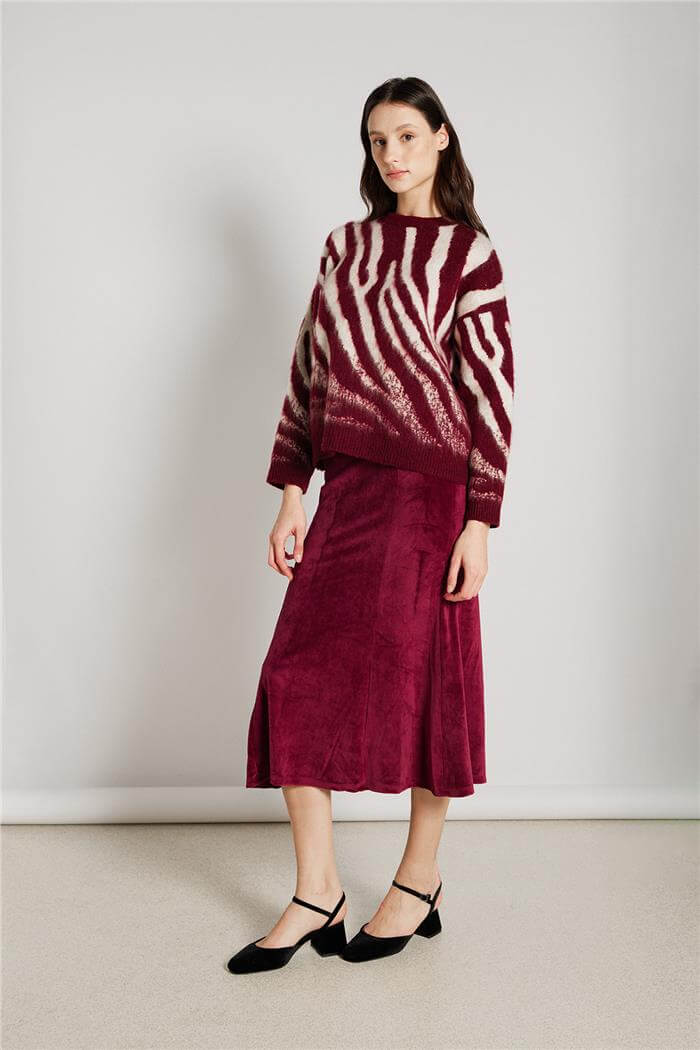 Nisan Kadın ZEBRA DESEN TRİKO KAZAK BORDO-TAŞ TT4448-Z
