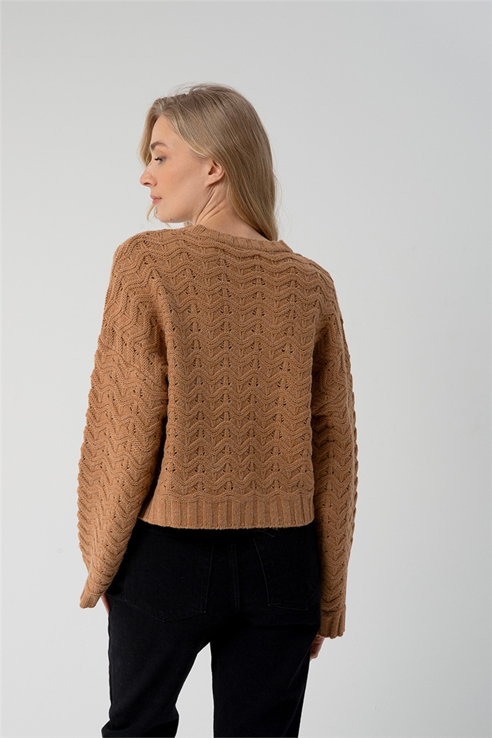 Nisan Kadın Zizgaz Kabartma Desen Triko Kazak CAMEL TT3753-Z