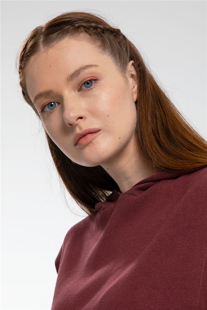 Nisan Kapşonlu Salaş Triko Sweatshirt  BORDO  TT3064-Z