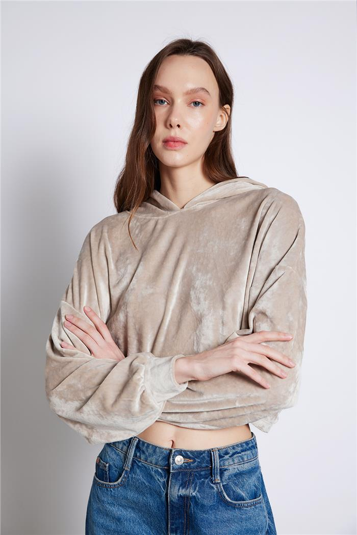 Nisan  KAPÜŞONLU UZUN KOLLU SWEATSHIRT TAŞ N25-2056