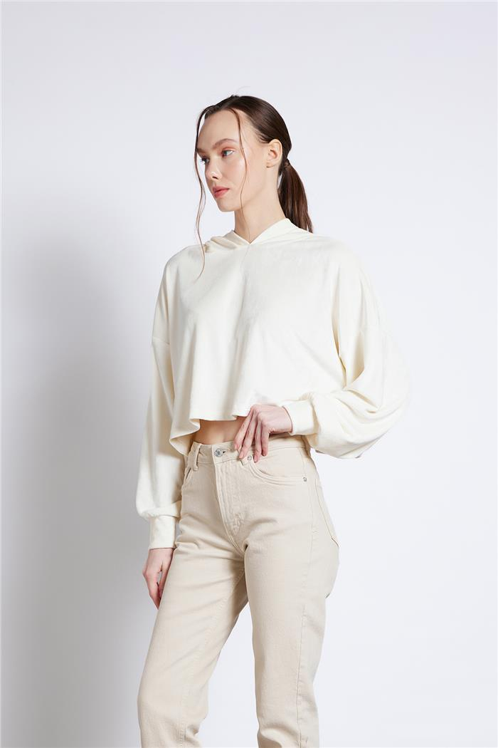 Nisan  KAPÜŞONLU UZUN KOLLU SWEATSHIRT EKRU N25-2056