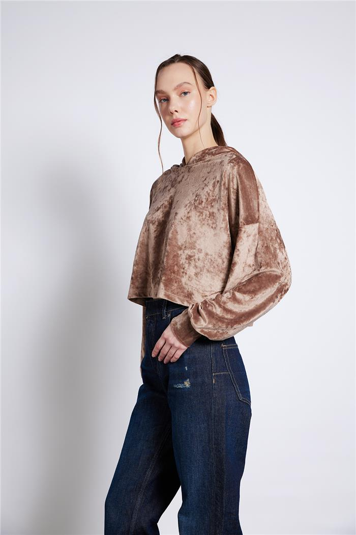 Nisan  KAPÜŞONLU UZUN KOLLU SWEATSHIRT VİZON N25-2056