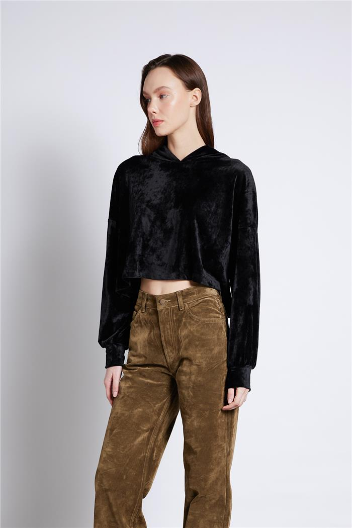Nisan  KAPÜŞONLU UZUN KOLLU SWEATSHIRT SİYAH N25-2056
