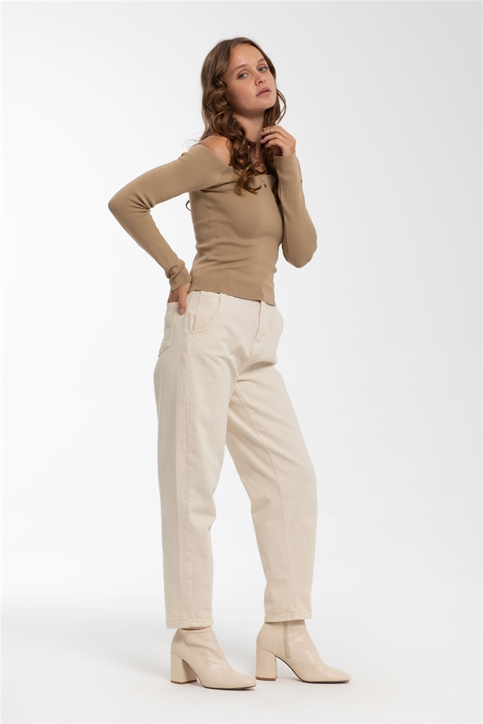 Nisan Kare Yaka Triko Bluz  CAMEL  TT2714-S