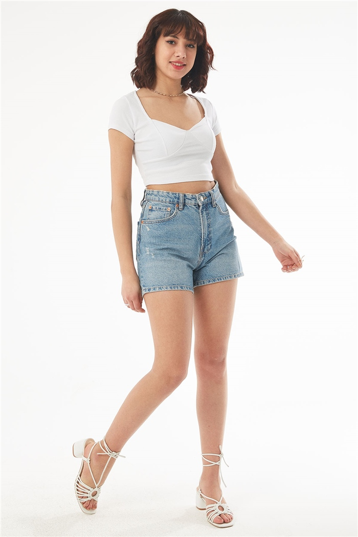 Nisan KISA KOLLU CROP  BEYAZ  N22-1414