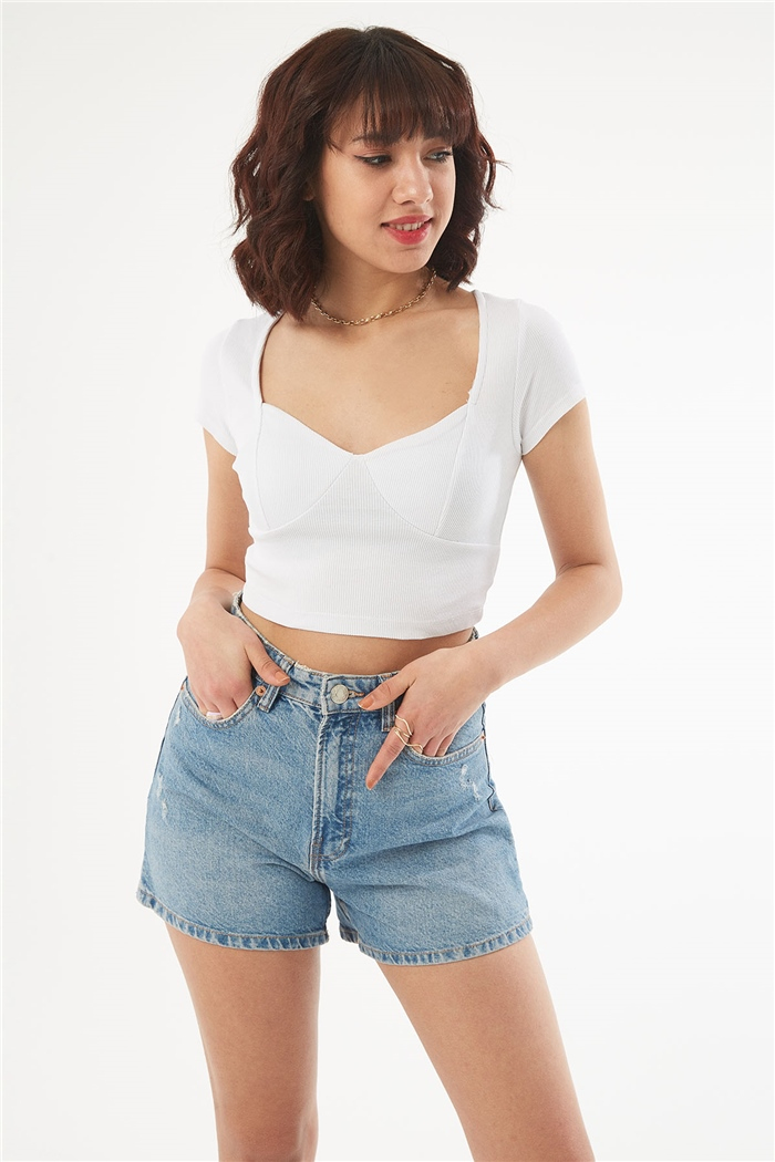 Nisan KISA KOLLU CROP  BEYAZ  N22-1414