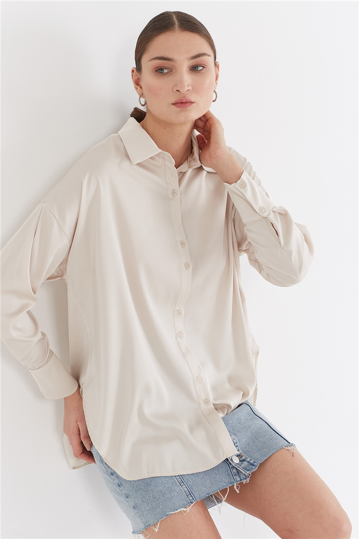 Nisan OVERSIZE SATEN GÖMLEK  BEJ  N22-1307