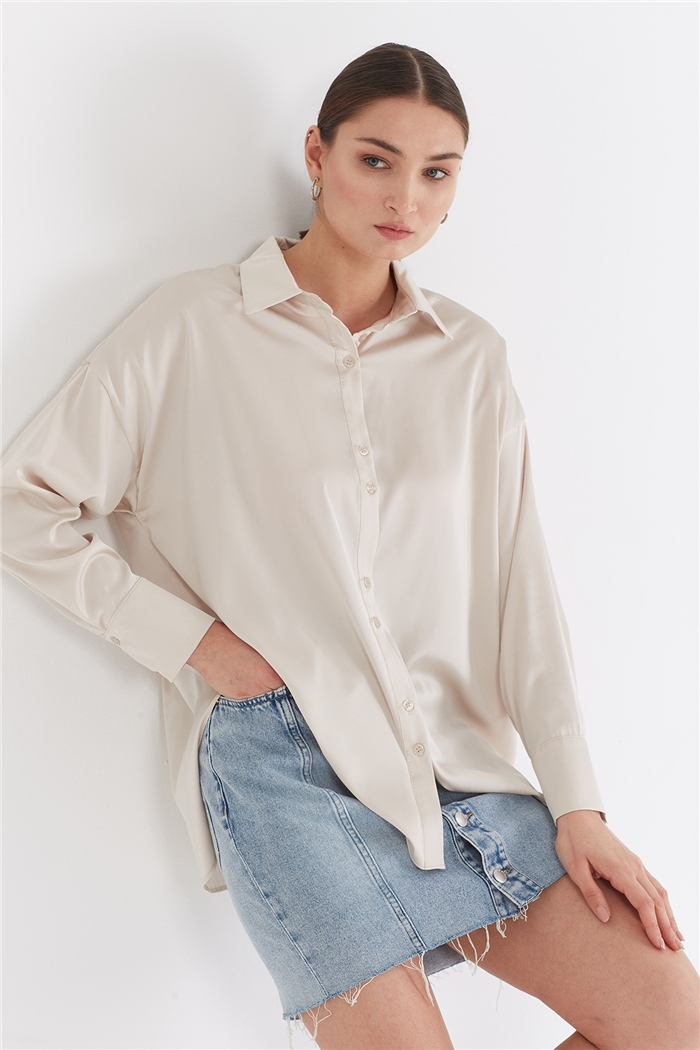 Nisan OVERSIZE SATEN GÖMLEK  BEJ  N22-1307