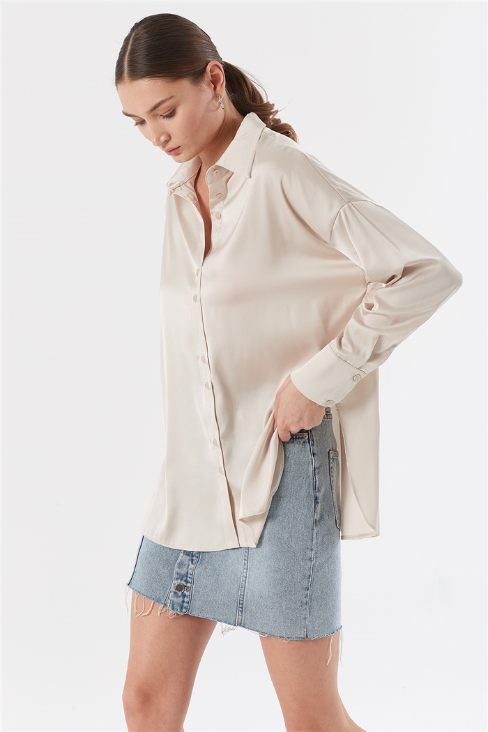 Nisan OVERSIZE SATEN GÖMLEK  BEJ  N22-1307