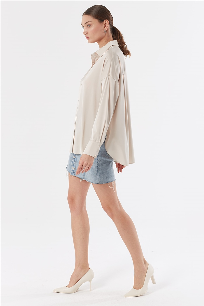Nisan OVERSIZE SATEN GÖMLEK  BEJ  N22-1307