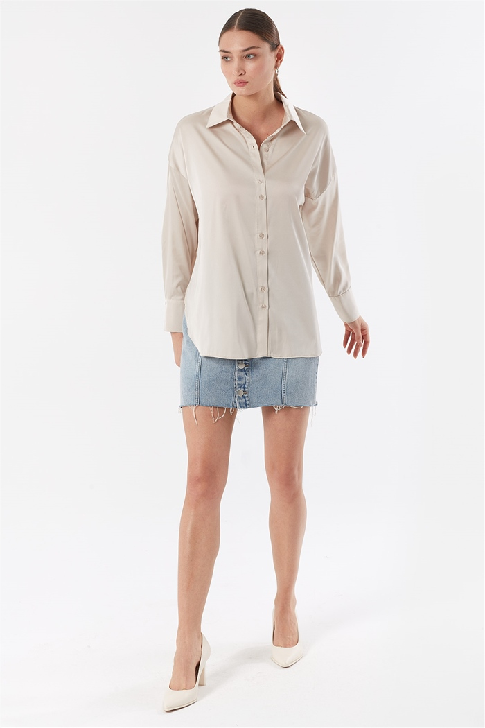 Nisan OVERSIZE SATEN GÖMLEK  BEJ  N22-1307