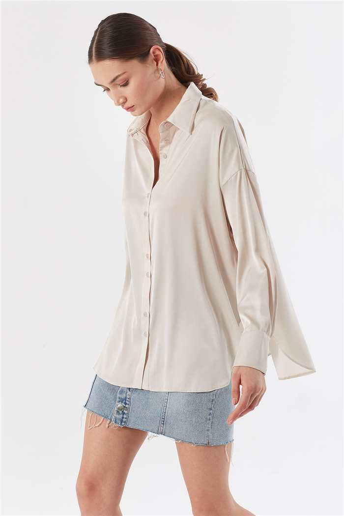 Nisan OVERSIZE SATEN GÖMLEK  BEJ  N22-1307