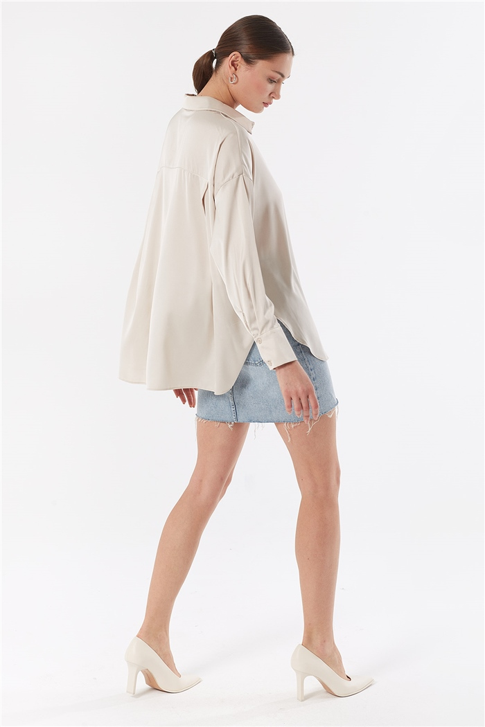 Nisan OVERSIZE SATEN GÖMLEK  BEJ  N22-1307