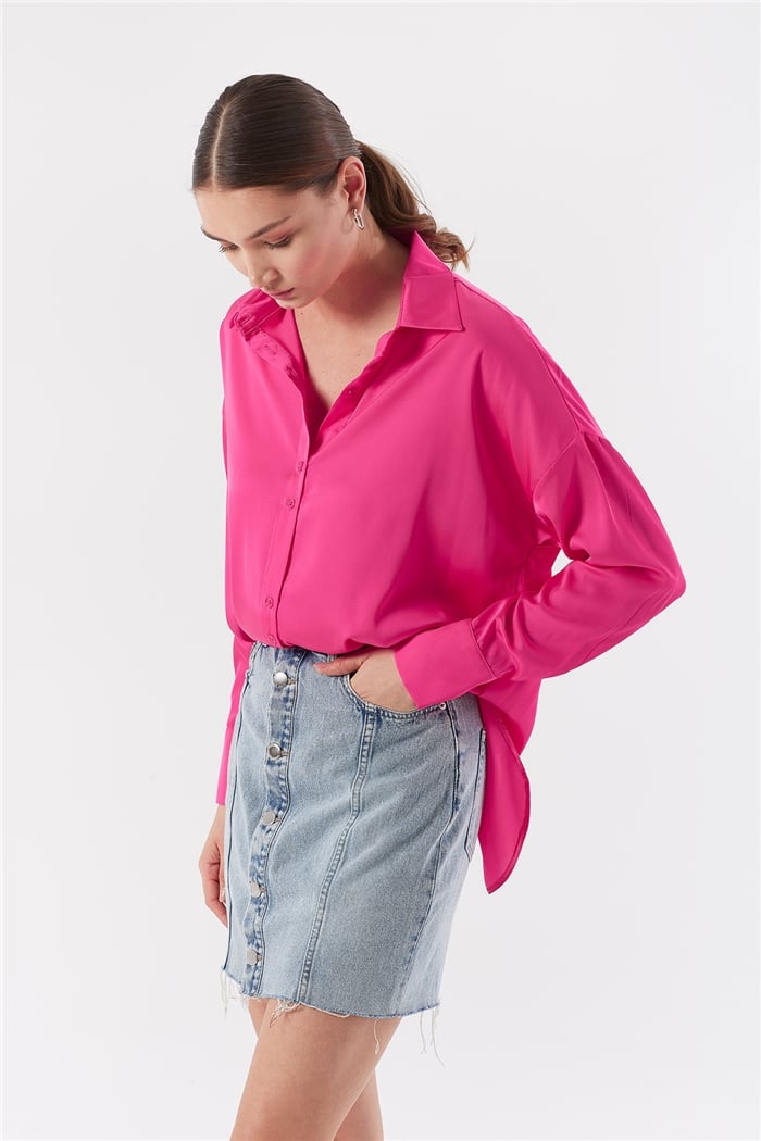 Nisan OVERSIZE SATEN GÖMLEK  FUŞYA  N22-1307