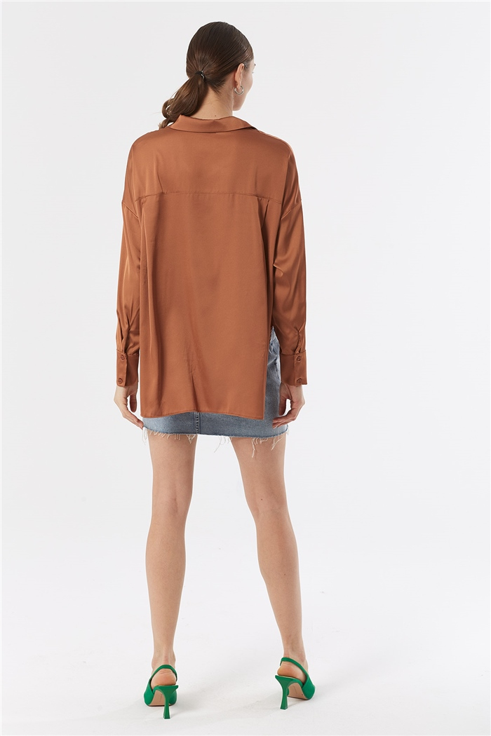 Nisan OVERSIZE SATEN GÖMLEK  KAHVE  N22-1307
