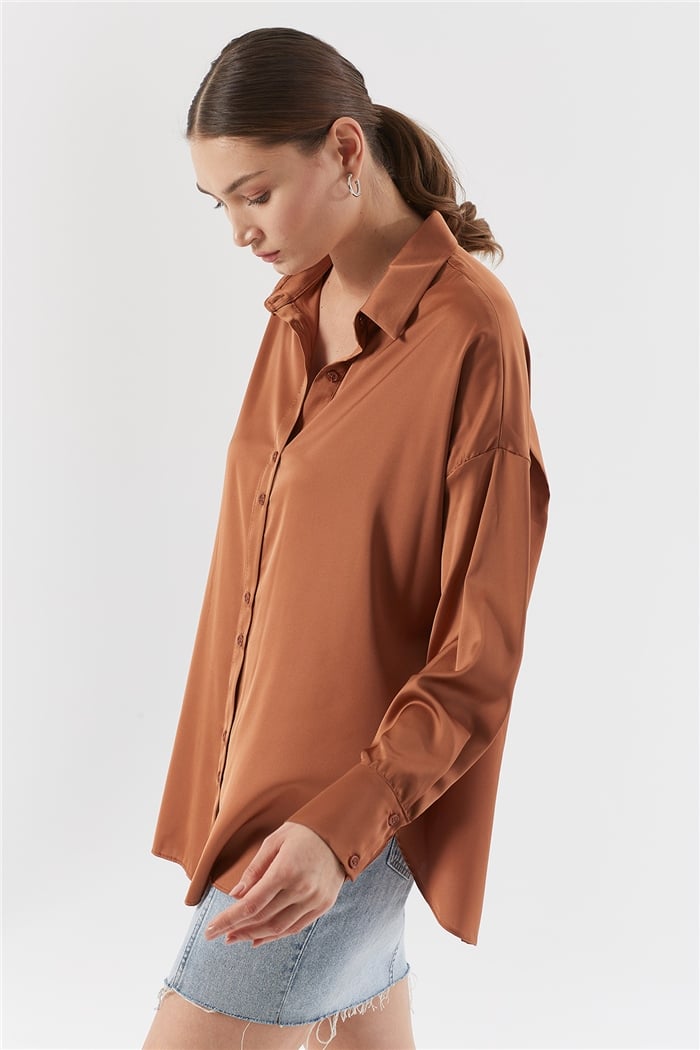 Nisan OVERSIZE SATEN GÖMLEK  KAHVE  N22-1307