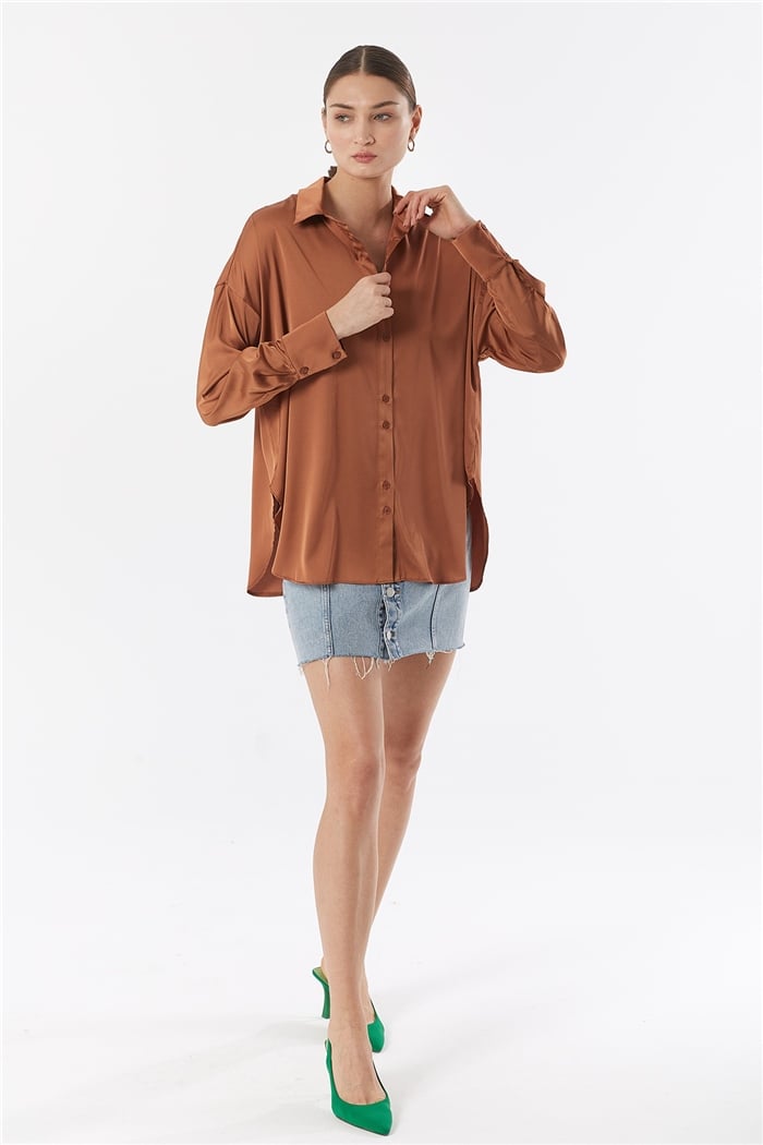 Nisan OVERSIZE SATEN GÖMLEK  KAHVE  N22-1307