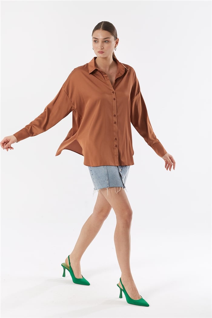 Nisan OVERSIZE SATEN GÖMLEK  KAHVE  N22-1307