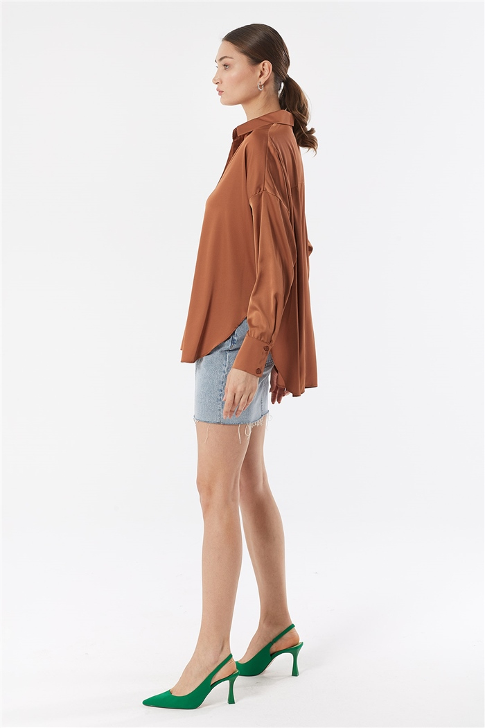 Nisan OVERSIZE SATEN GÖMLEK  KAHVE  N22-1307