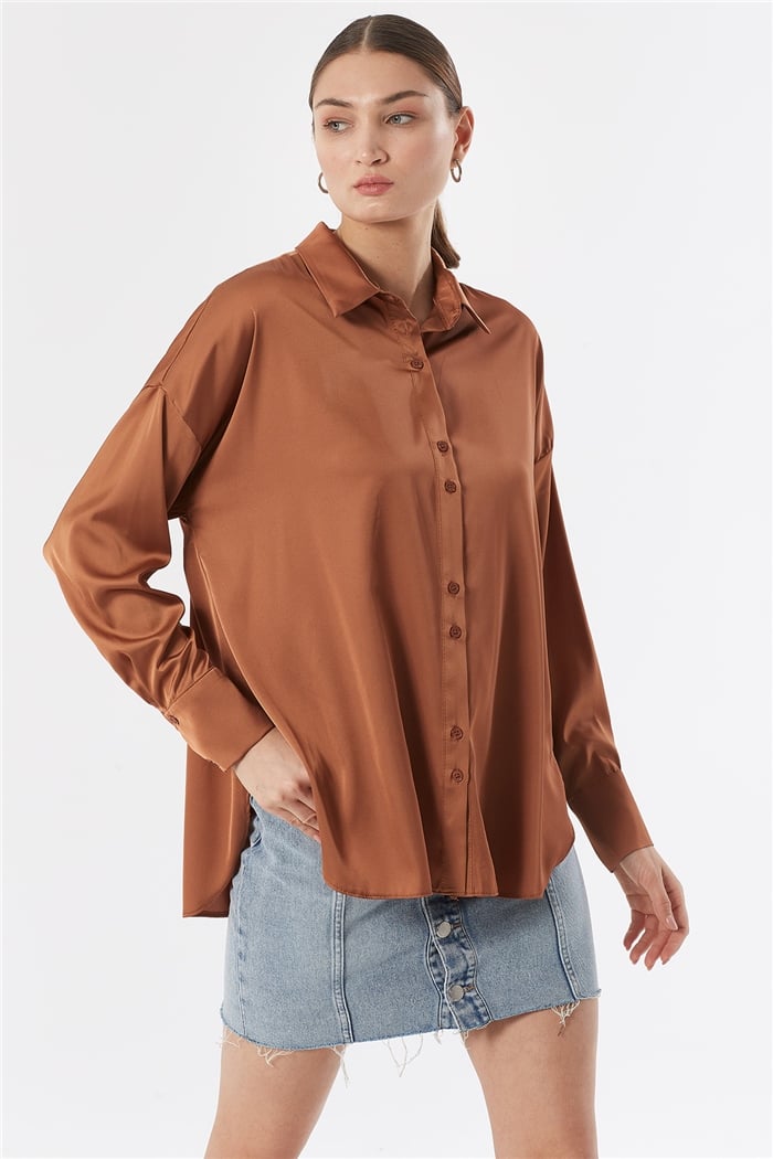 Nisan OVERSIZE SATEN GÖMLEK  KAHVE  N22-1307