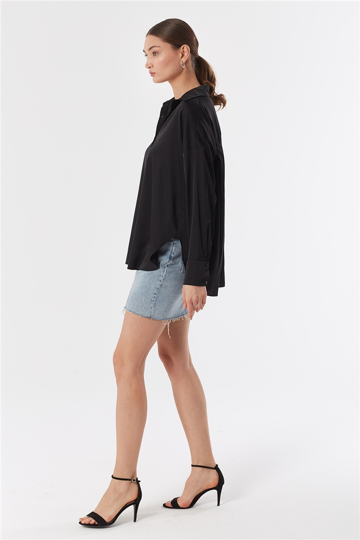 Nisan OVERSIZE SATEN GÖMLEK  SİYAH  N22-1307
