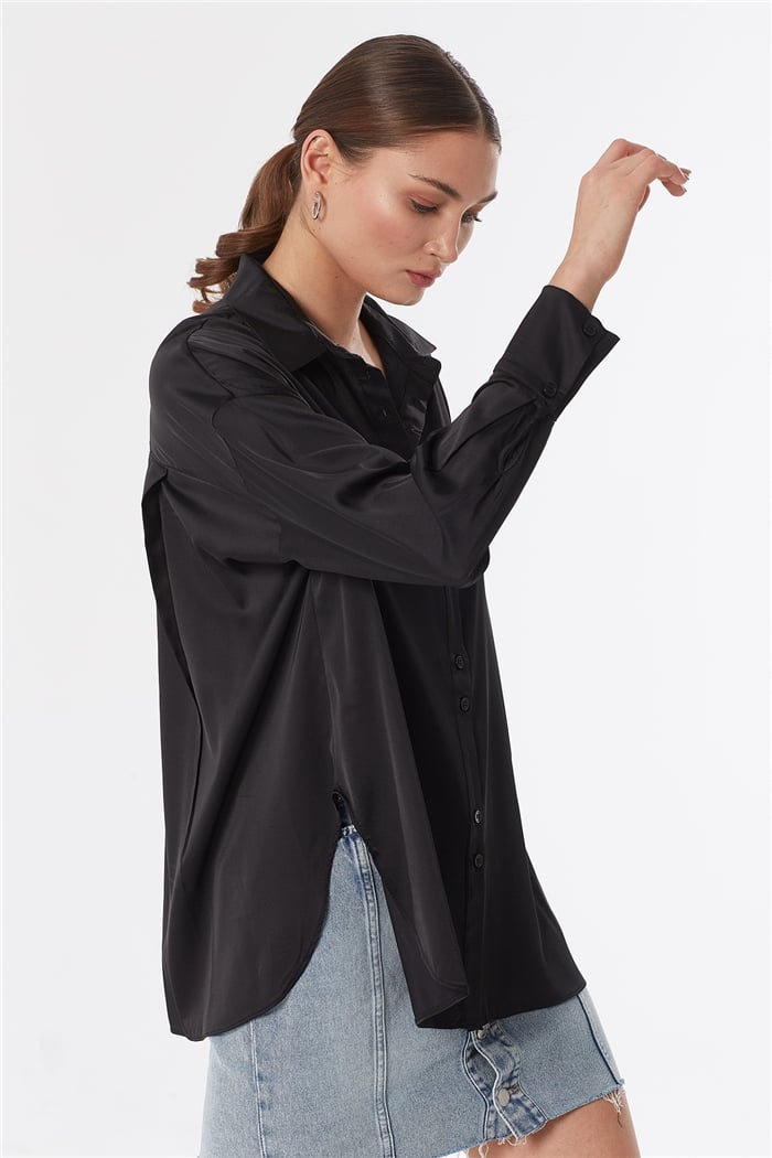 Nisan OVERSIZE SATEN GÖMLEK  SİYAH  N22-1307