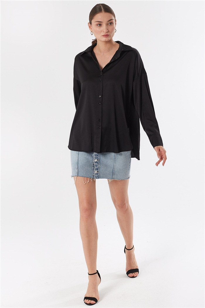 Nisan OVERSIZE SATEN GÖMLEK  SİYAH  N22-1307