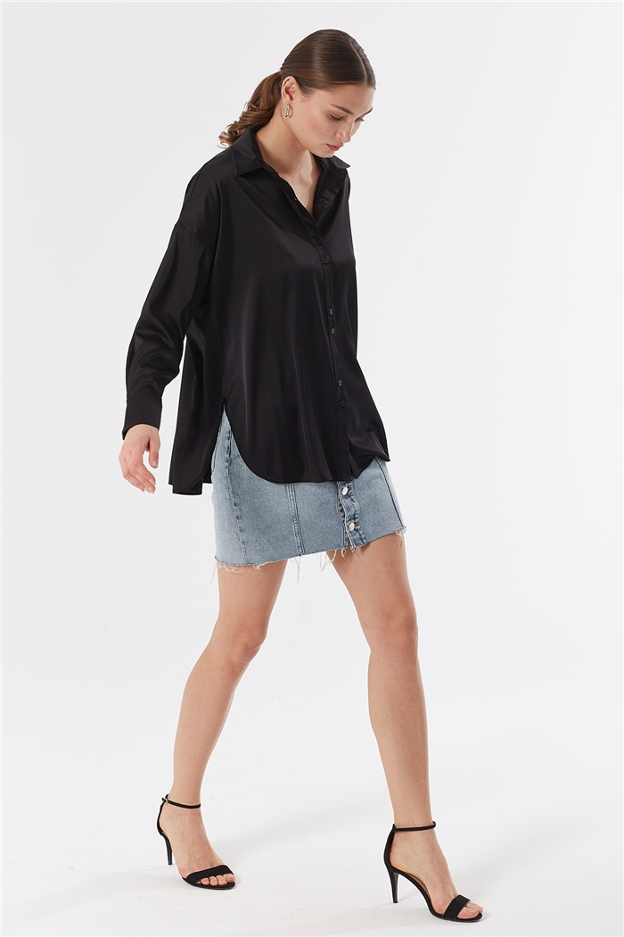 Nisan OVERSIZE SATEN GÖMLEK  SİYAH  N22-1307