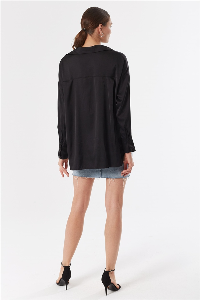 Nisan OVERSIZE SATEN GÖMLEK  SİYAH  N22-1307