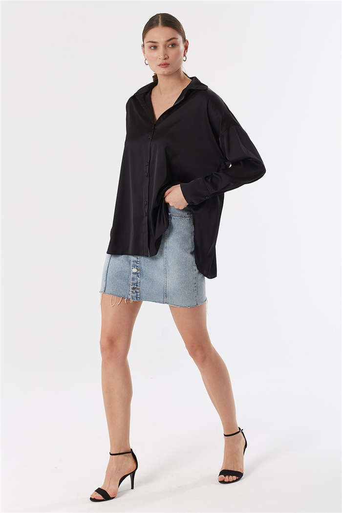 Nisan OVERSIZE SATEN GÖMLEK  SİYAH  N22-1307