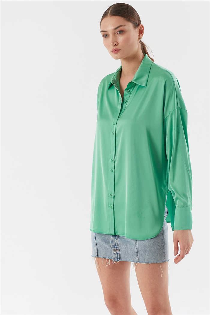 Nisan OVERSIZE SATEN GÖMLEK  YEŞİL  N22-1307
