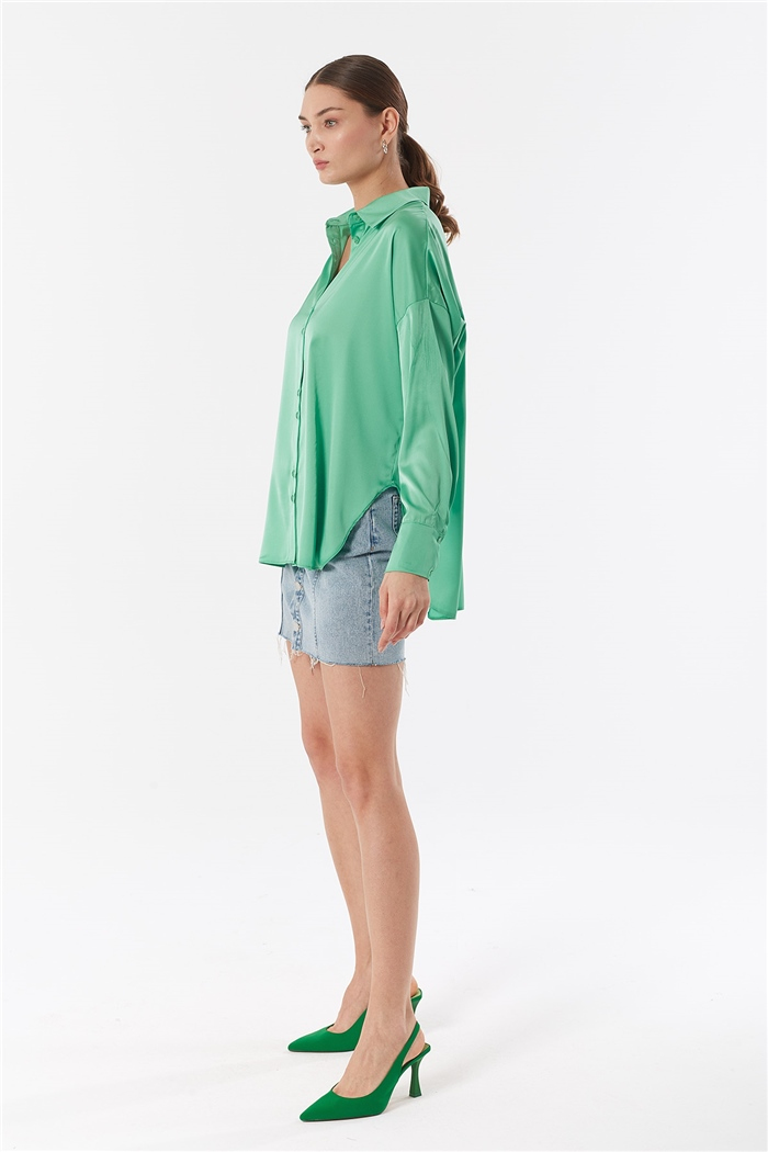 Nisan OVERSIZE SATEN GÖMLEK  YEŞİL  N22-1307