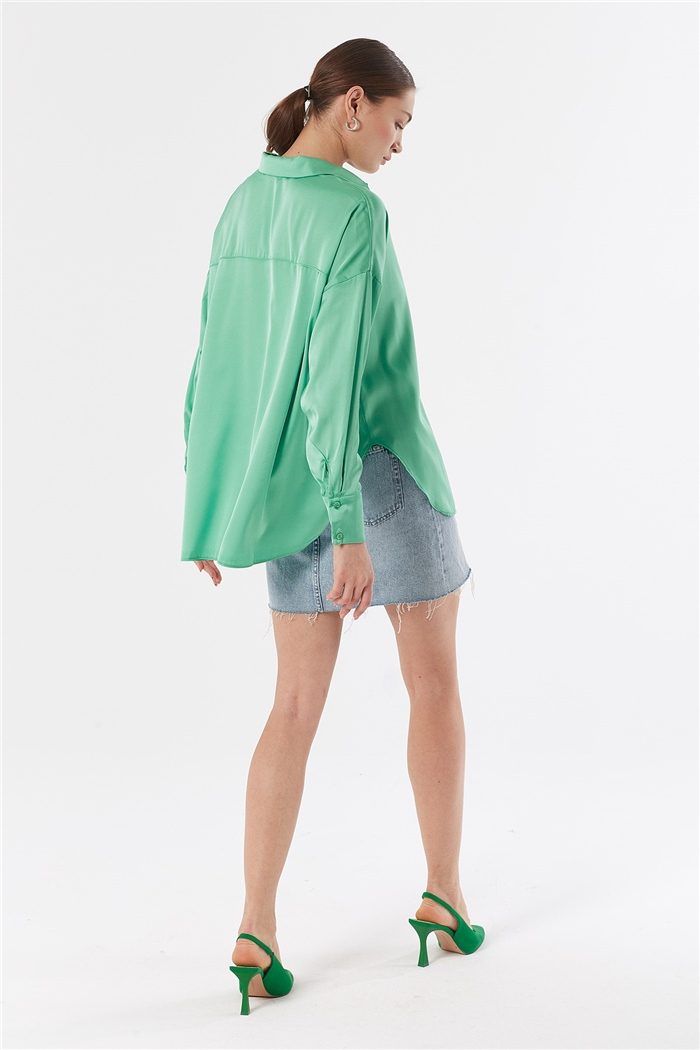Nisan OVERSIZE SATEN GÖMLEK  YEŞİL  N22-1307