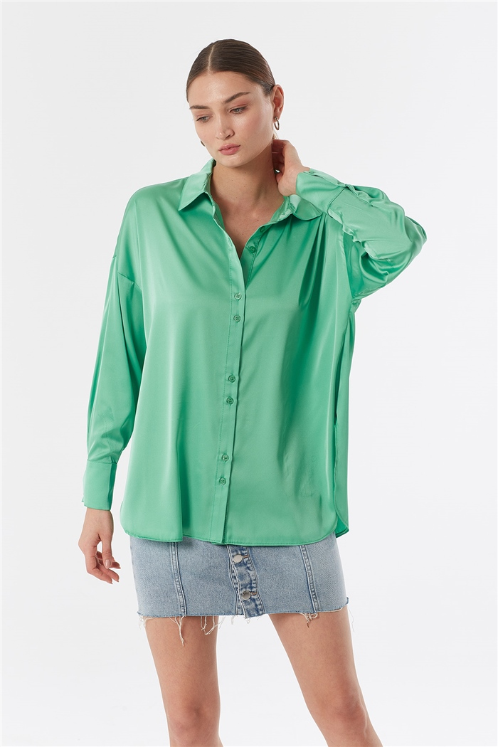Nisan OVERSIZE SATEN GÖMLEK  YEŞİL  N22-1307
