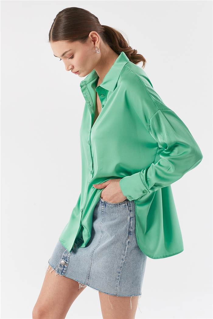Nisan OVERSIZE SATEN GÖMLEK  YEŞİL  N22-1307