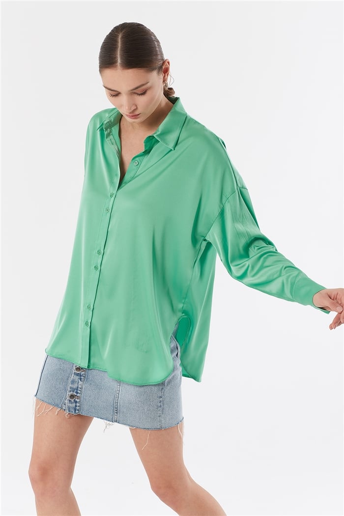 Nisan OVERSIZE SATEN GÖMLEK  YEŞİL  N22-1307