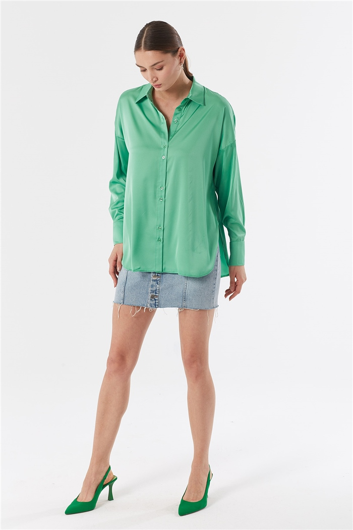Nisan OVERSIZE SATEN GÖMLEK  YEŞİL  N22-1307