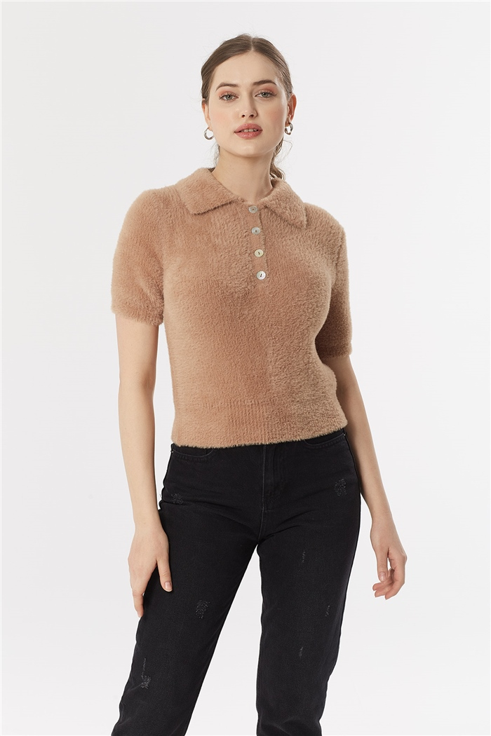 Nisan POLO YAKA KISA KOLLU TRİKO KAZAK  CAMEL  TT3404-Z