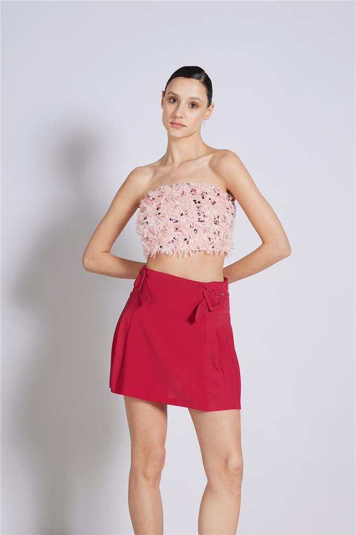 Nisan  PULLU KIRÇILLI STRAPLEZ TOP PUDRA N25-2042