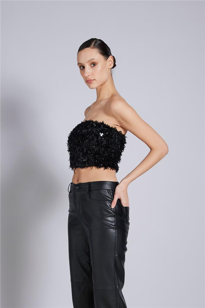 Nisan  PULLU KIRÇILLI STRAPLEZ TOP SİYAH N25-2042