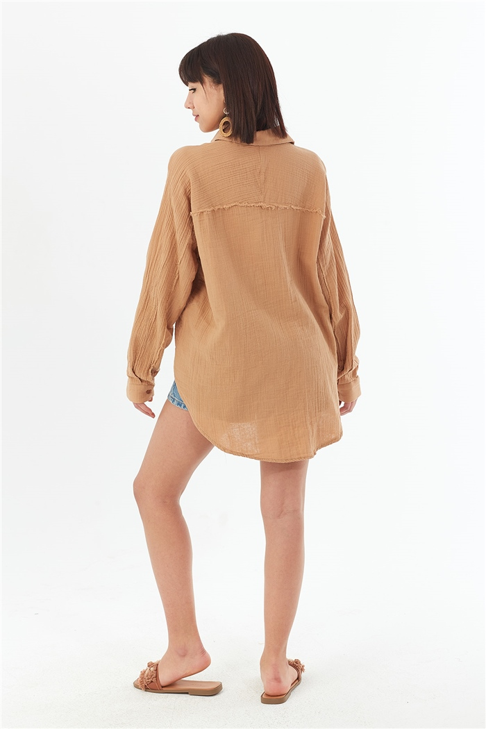Nisan PÜSKÜL DETAYLI GÖMLEK  CAMEL  N22-1344