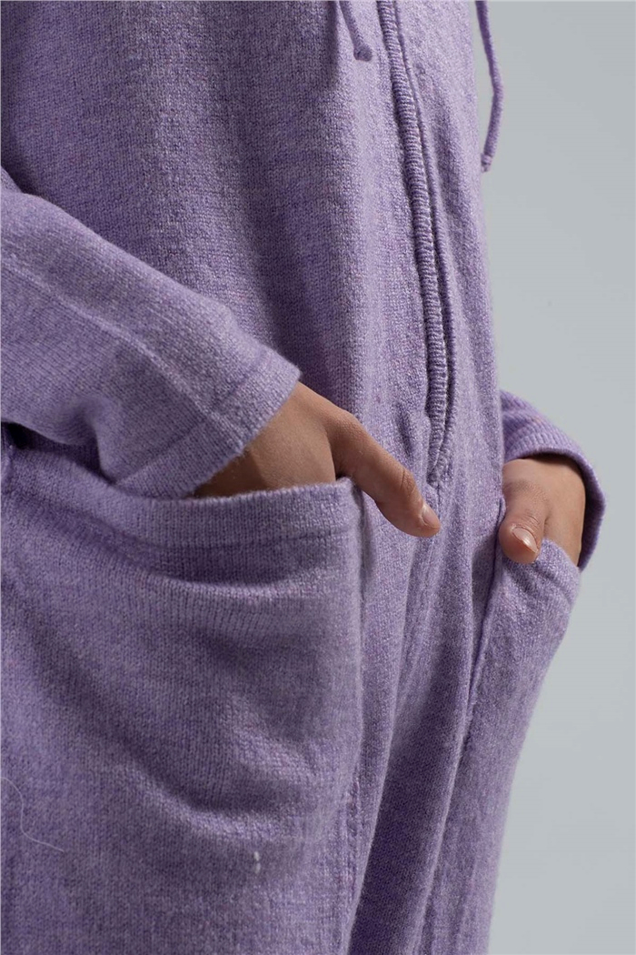 Nisan Reglan Kol Kapşonlu Triko Tulum  LİLA  TT2962-Z